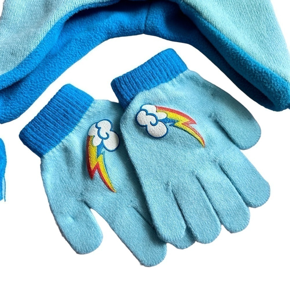 My Little Pony Girls Blue Rainbow Dash Winter Hat & Matching Gloves OSFM - Picture 2 of 11